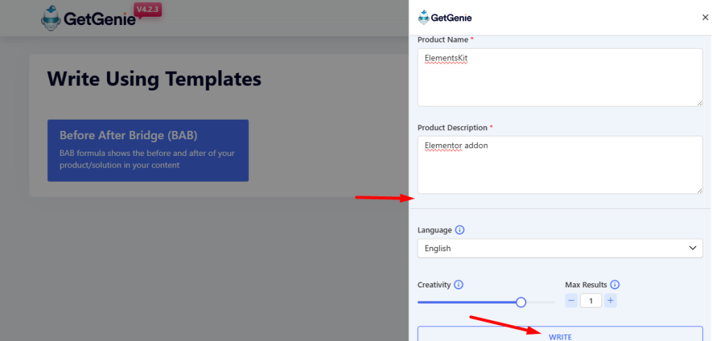 Just fill up the input fields and click on the Write button