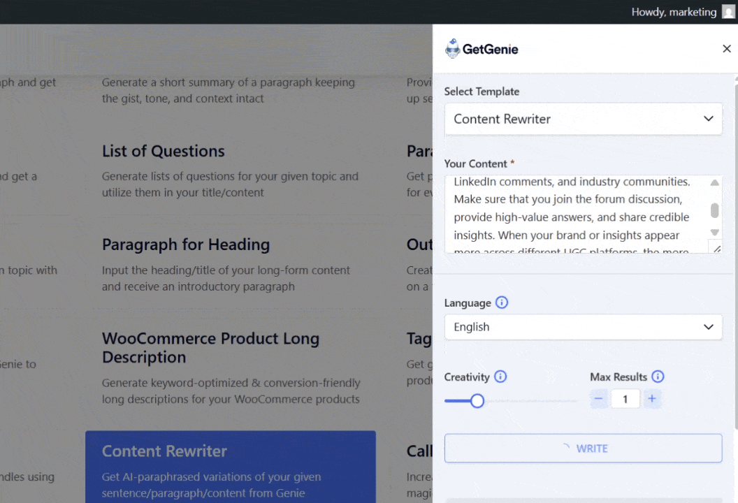 GetGenie Content Rewriter