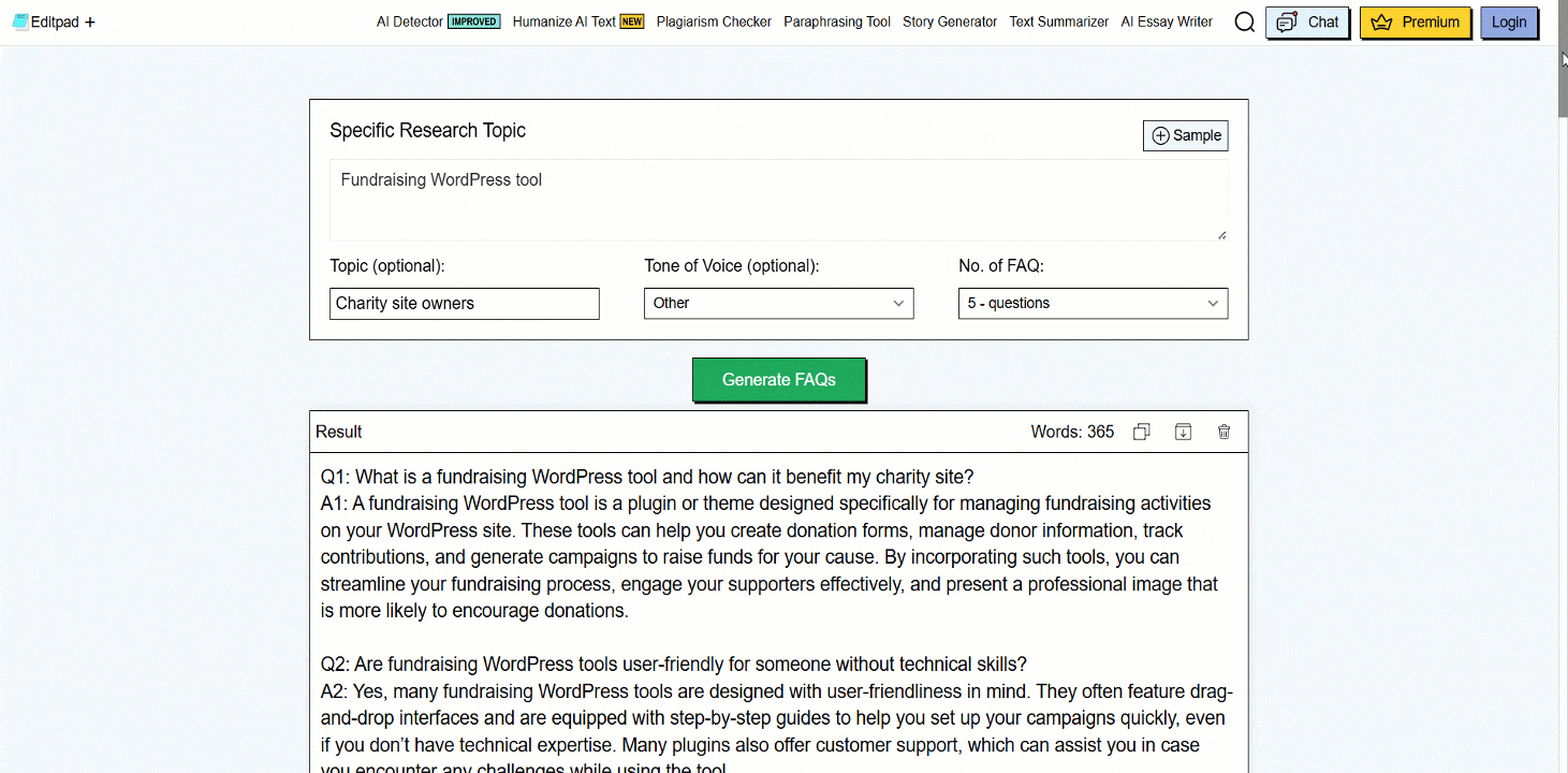 Etipad FAQ generator