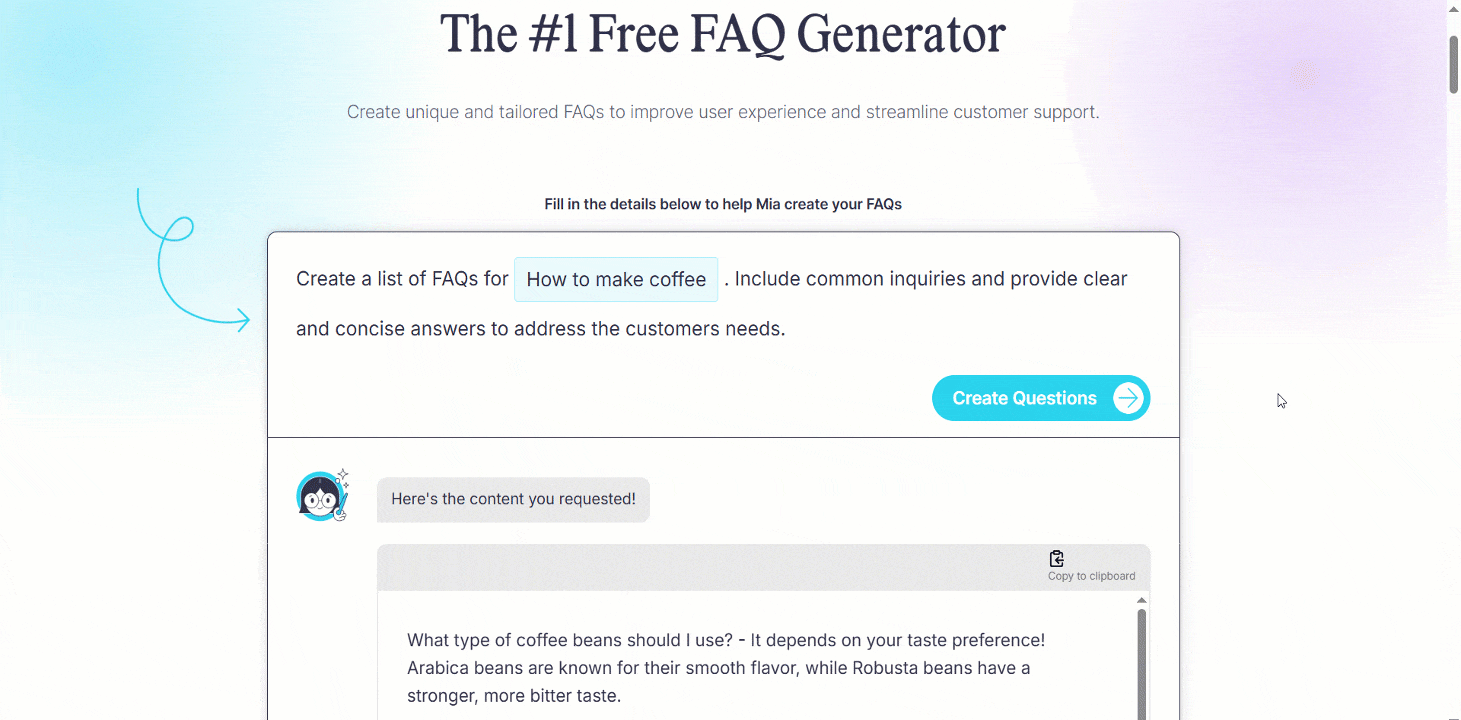 HireMia FAQ generator