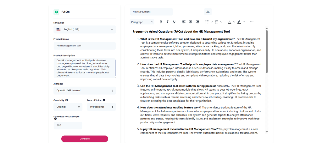 Toolbaz FAQ generator