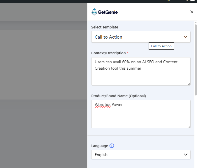 CTA details to GetGenie