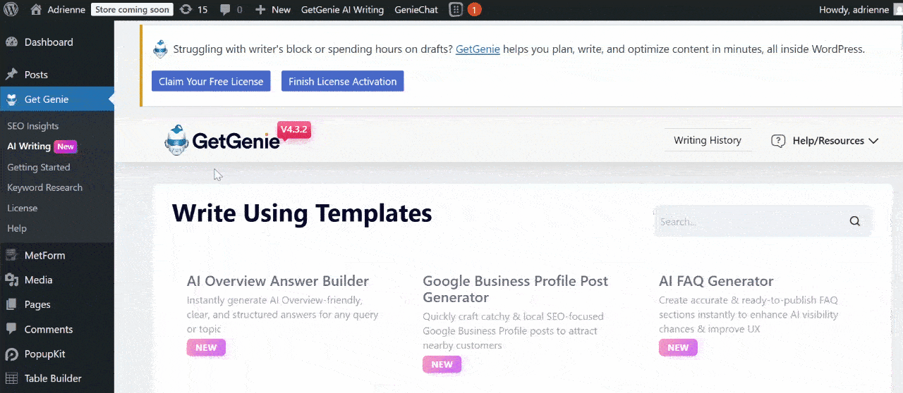 Open a New Post and Select Write For Me
