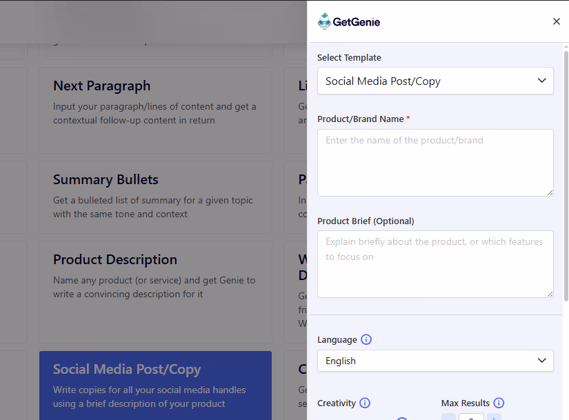 Social Copy Generator Template