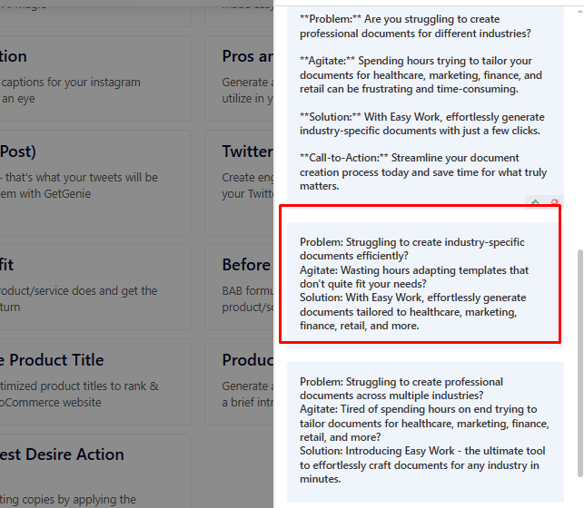 GetGenie PAS template output