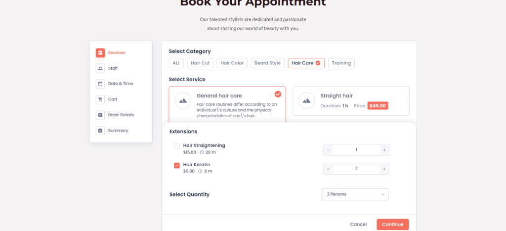 Show relevant service details
