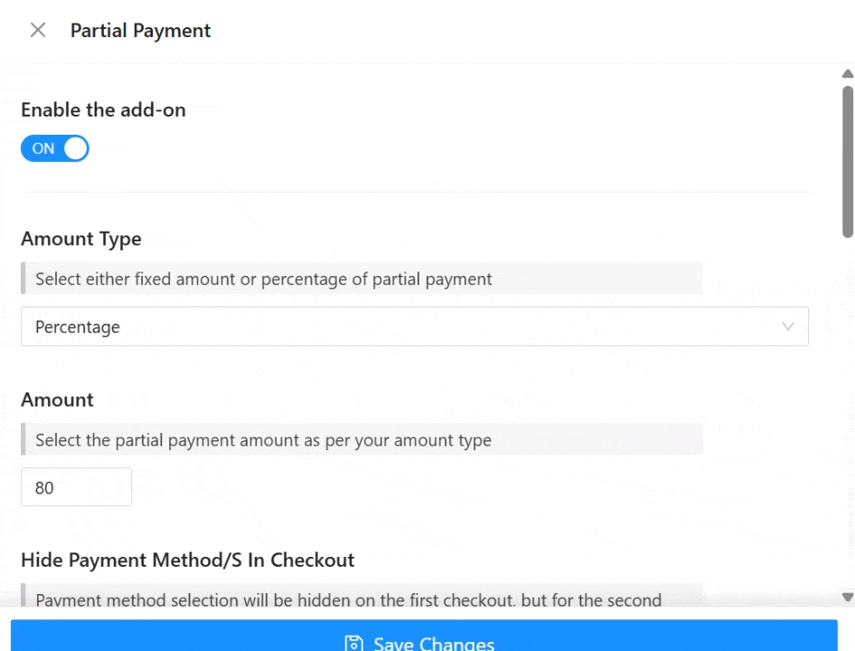 Configure partial payment settings